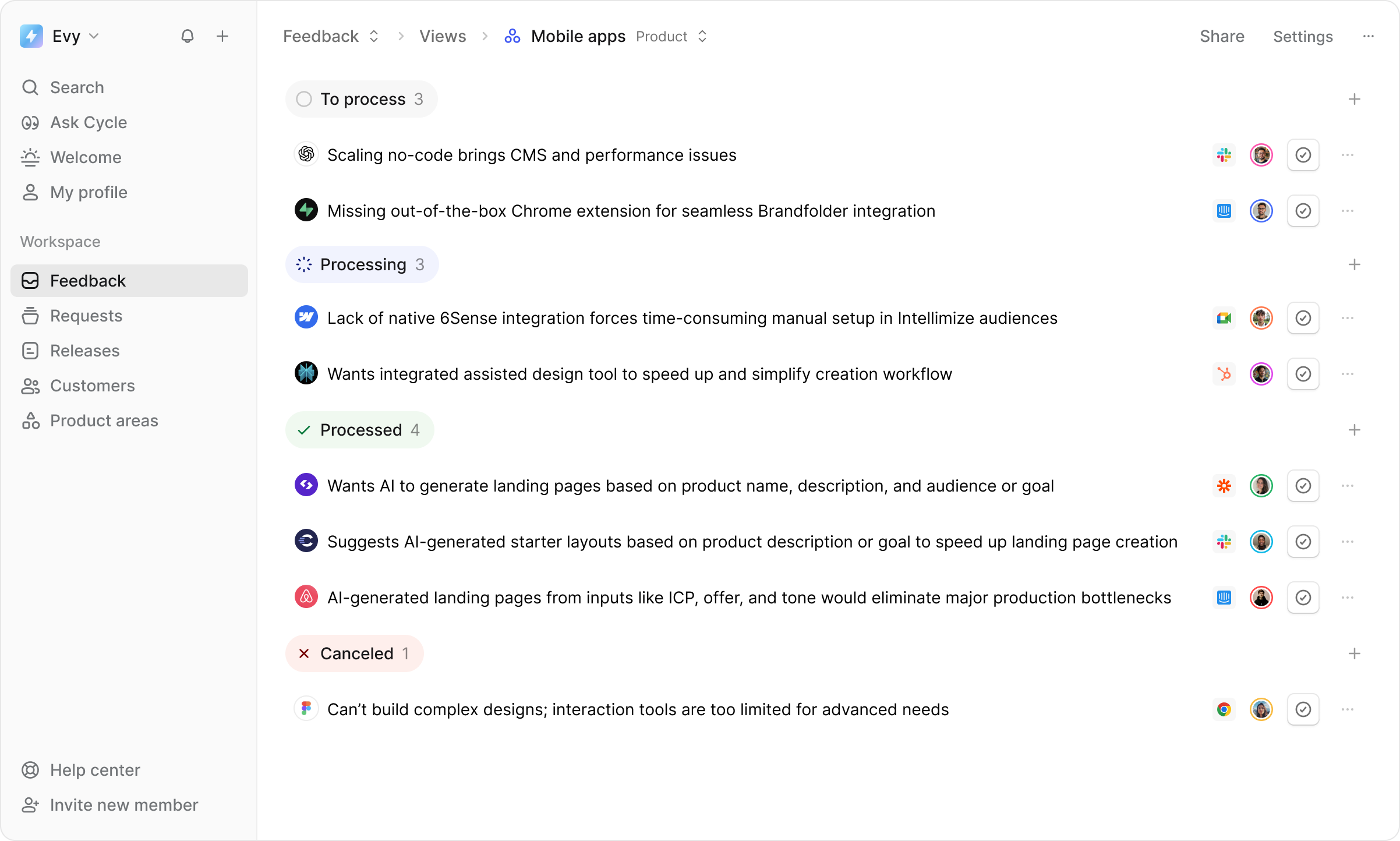 Cycle - Feedback Inbox